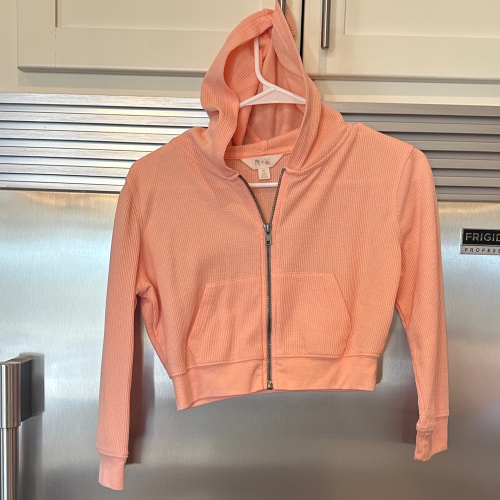 Pink Cropped Zip-Up Hoodie